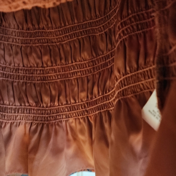 NWT Kori peasant milkmaid boho smocked blouse size large teal floral print - Picture 10 of 12